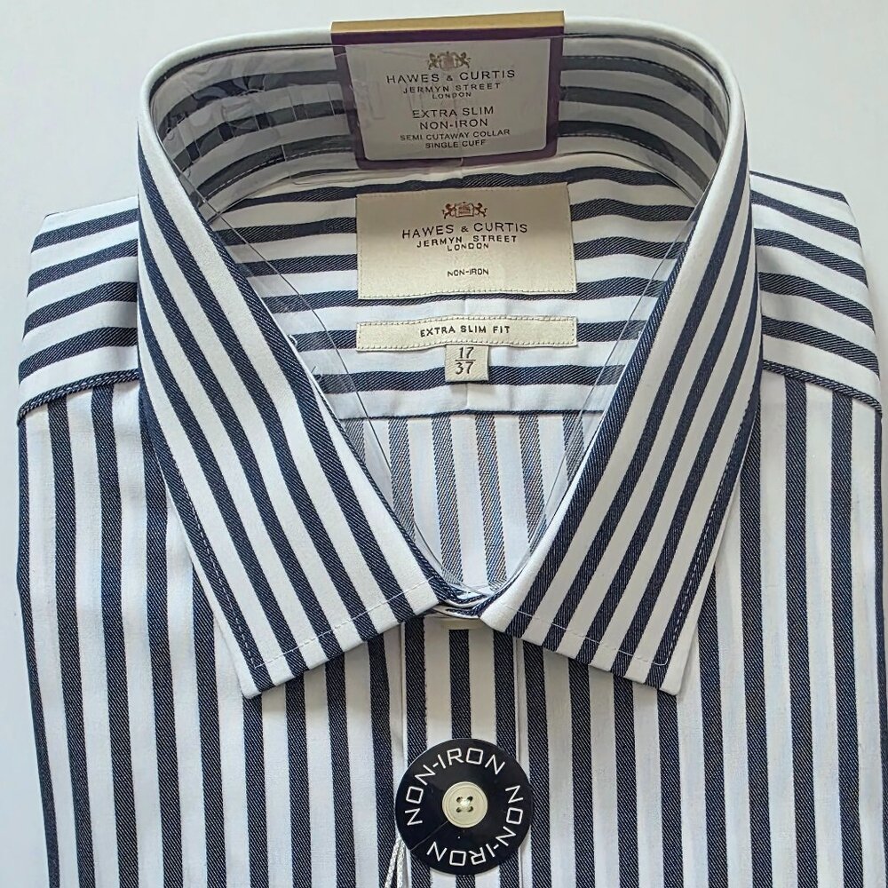 Hawes & Curtis SJ XSlim Sngle Cuff (White and Navy) Size 17/37 (NWT)